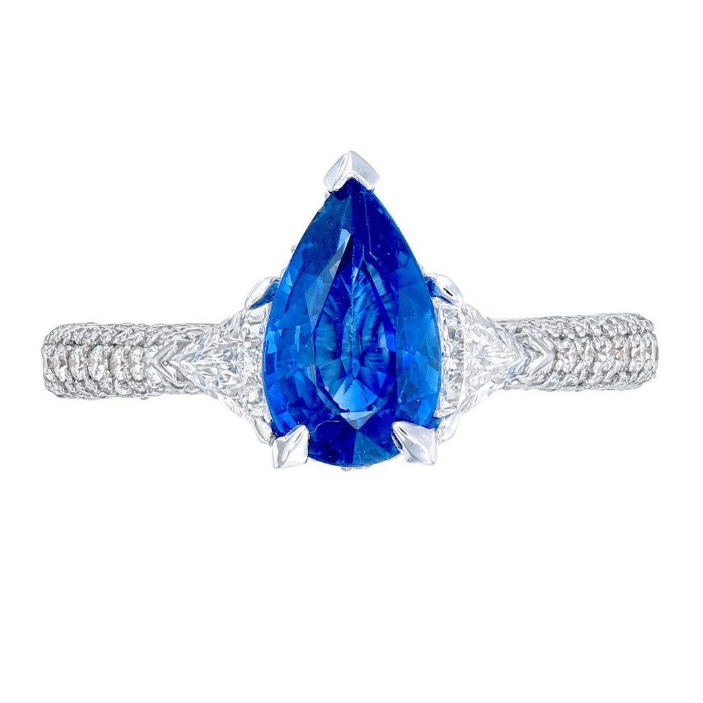 Royal Blue Pear Sapphire Ring in 18K white gold — view 12