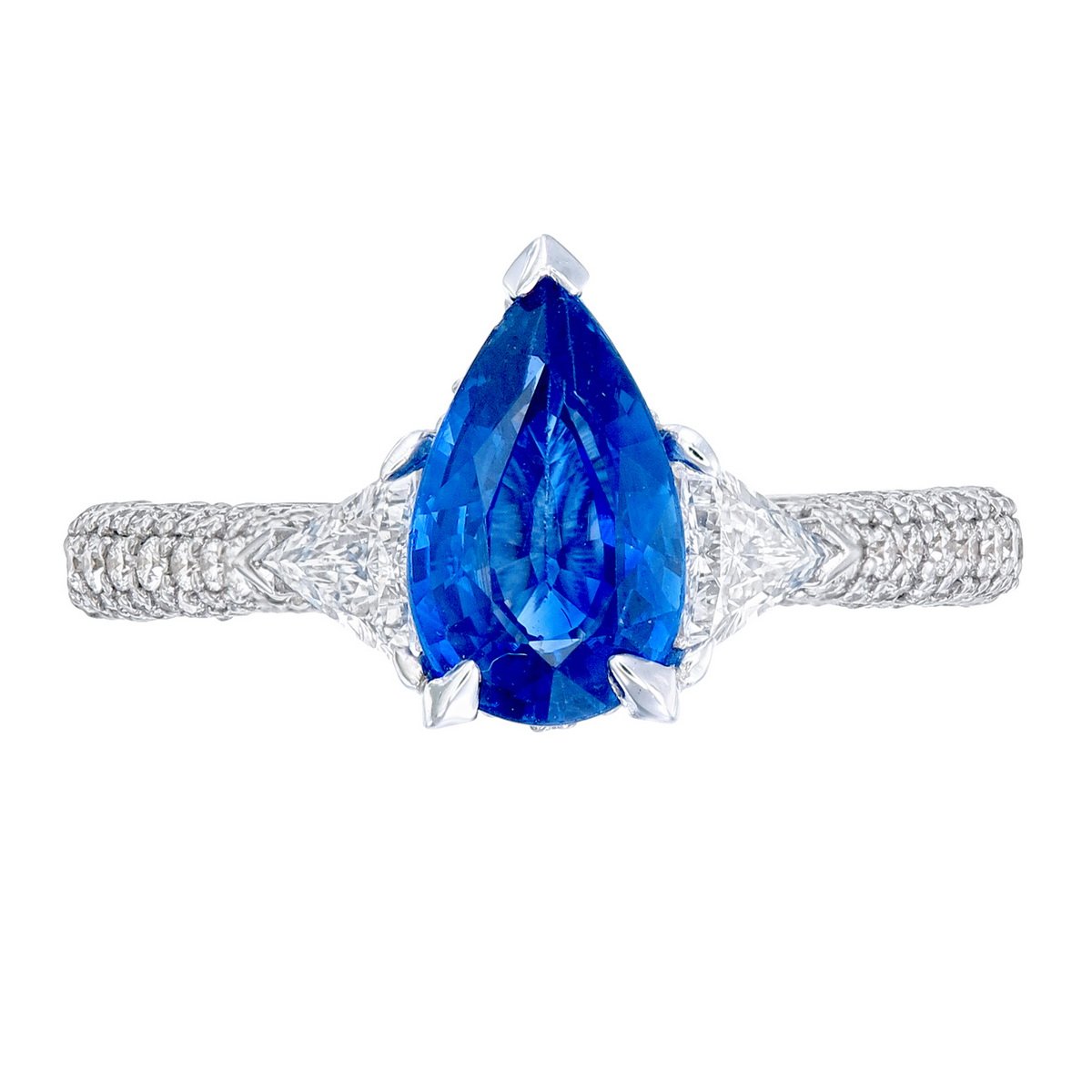 Royal Blue Pear Sapphire Ring in 18K white gold — view 12