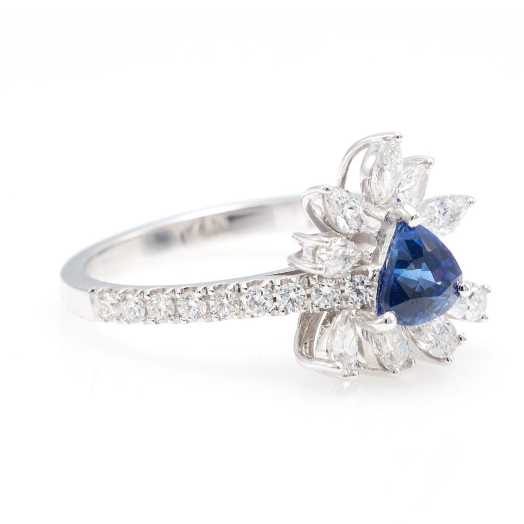 Royal Blue Sapphire & Marquise Diamond Ring — view 2