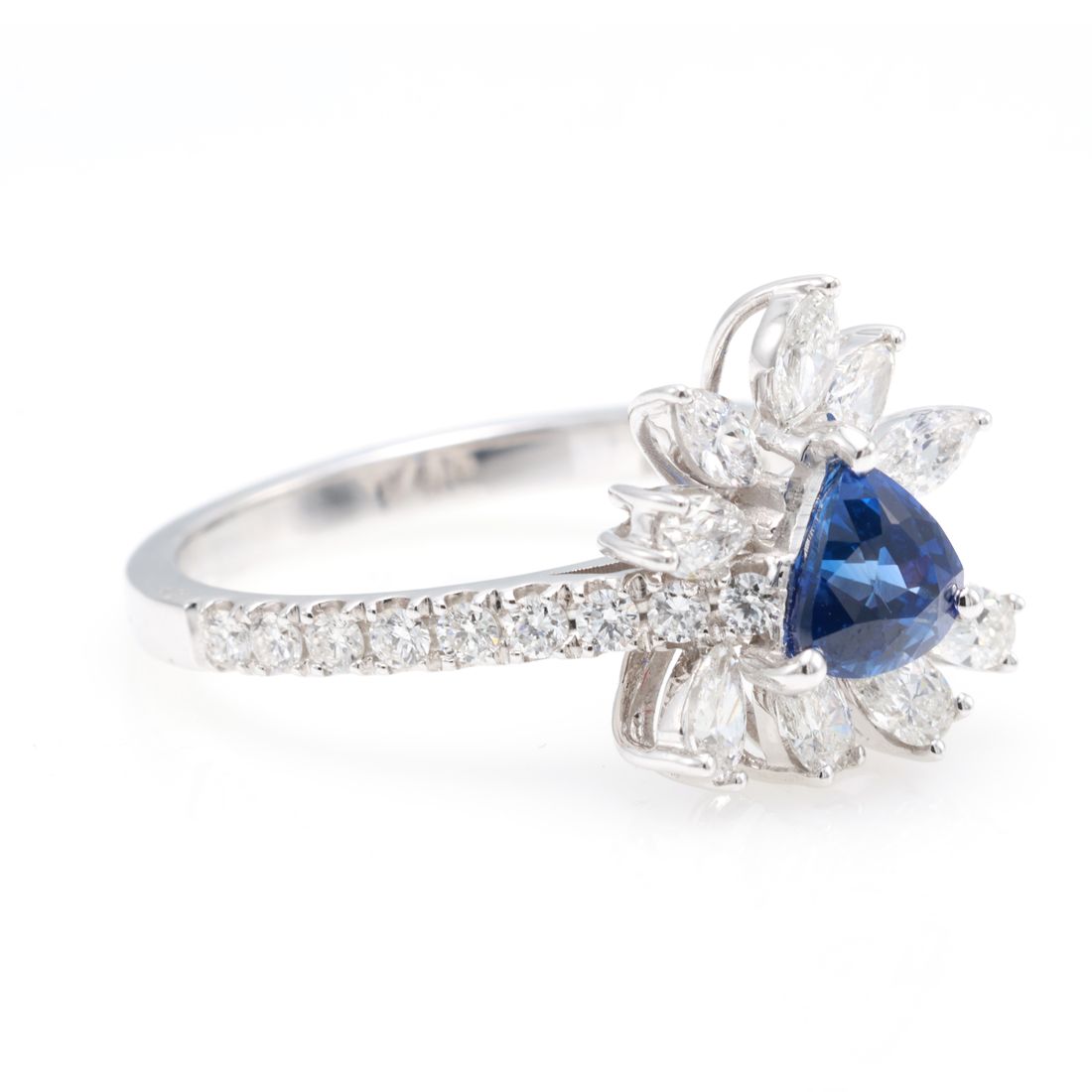 Royal Blue Sapphire & Marquise Diamond Ring — view 2