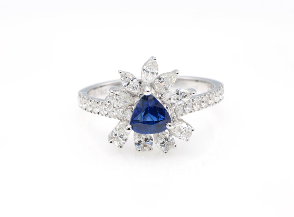 Royal Blue Sapphire & Marquise Diamond Ring in 18K white gold — view 4