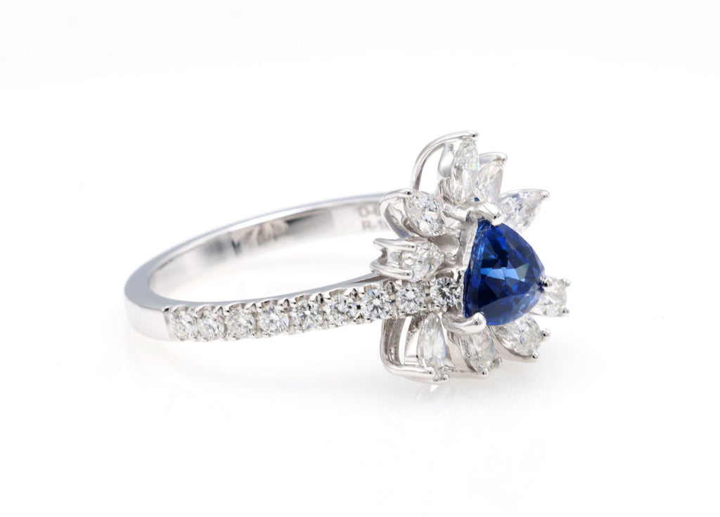 Royal Blue Sapphire & Marquise Diamond Ring in 18K white gold — view 6