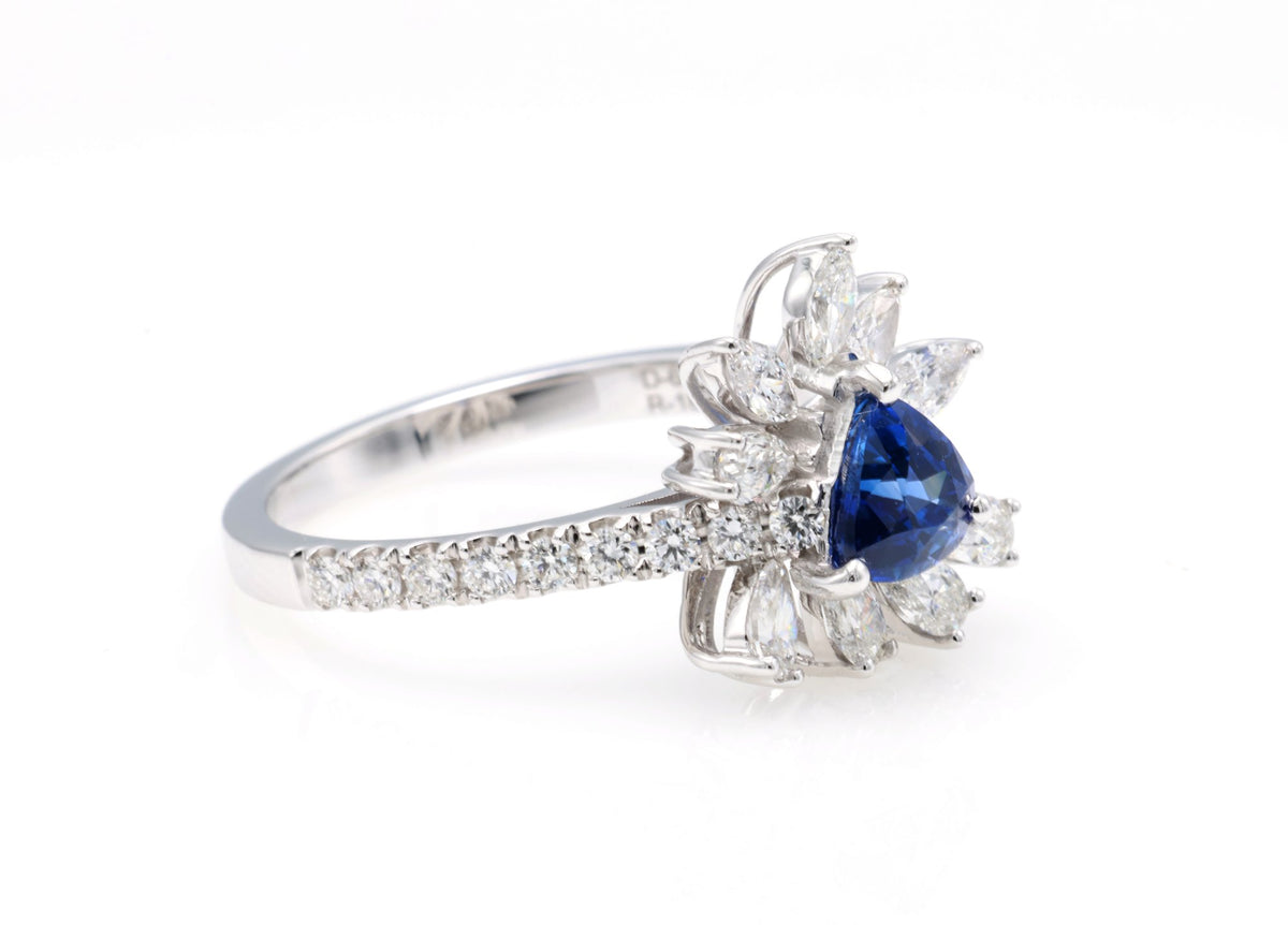 Royal Blue Sapphire & Marquise Diamond Ring in 18K white gold — view 6