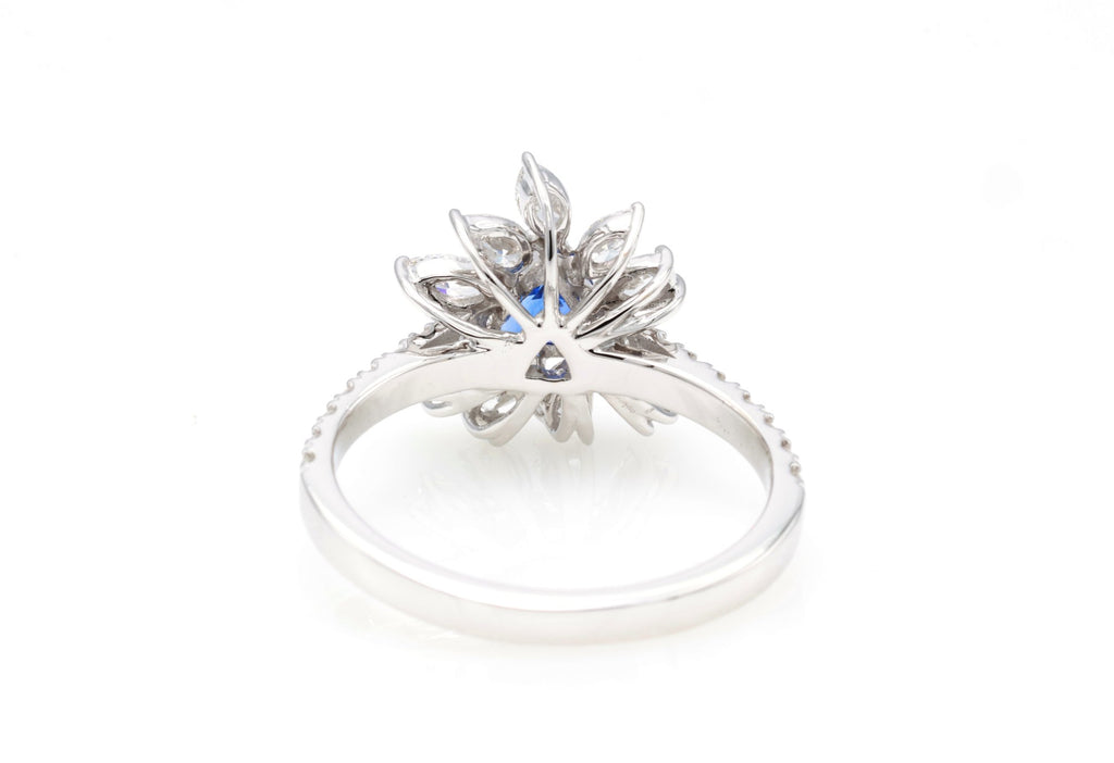Royal Blue Sapphire & Marquise Diamond Ring in 18K white gold — view 7