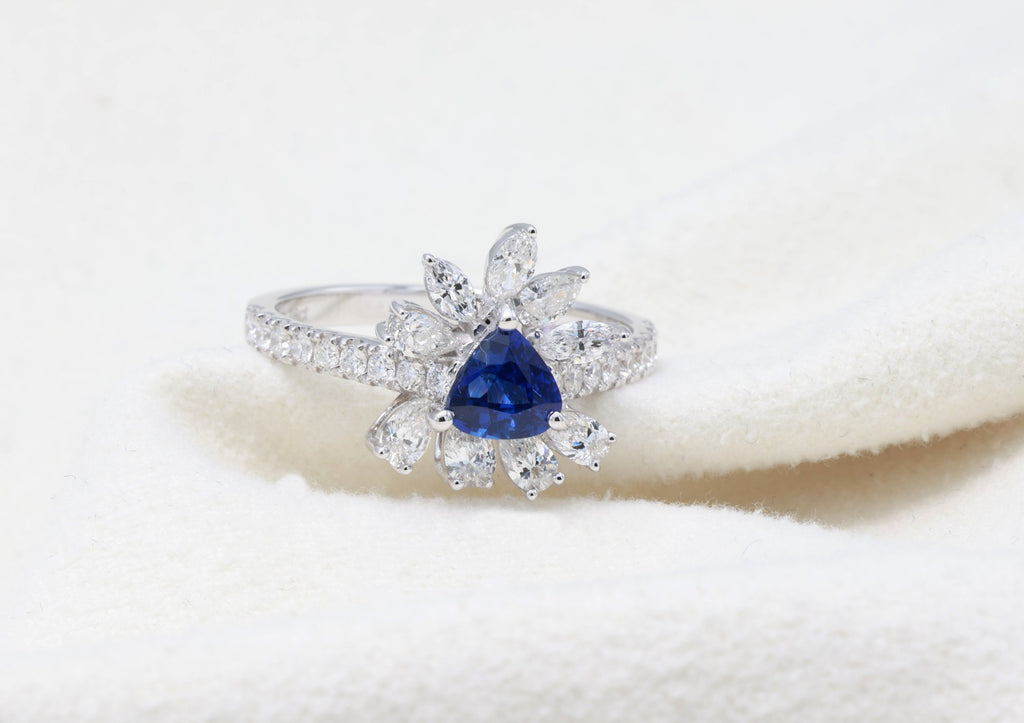 Royal Blue Sapphire & Marquise Diamond Ring in 18K white gold — view 10