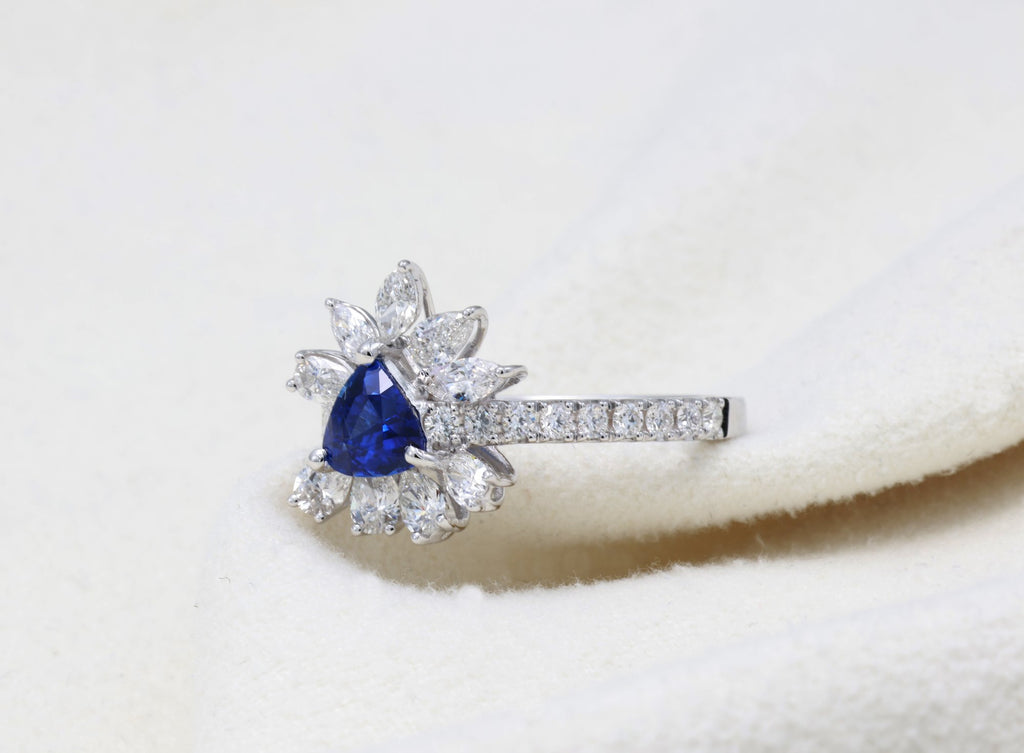 Royal Blue Sapphire & Marquise Diamond Ring in 18K white gold — view 11