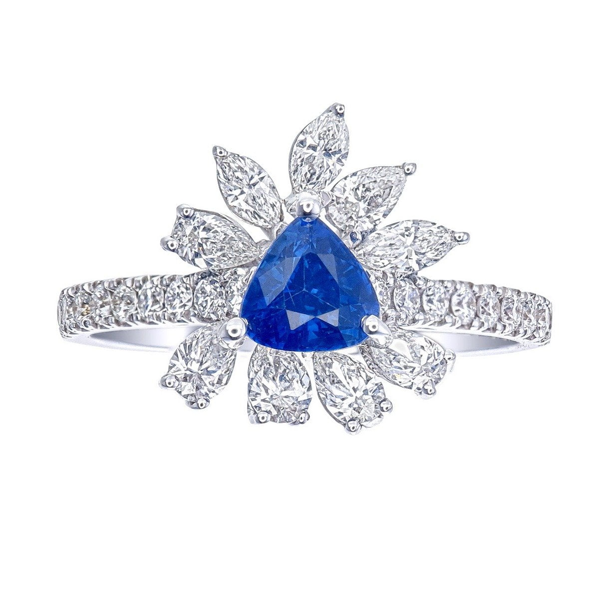 Royal Blue Sapphire & Marquise Diamond Ring in 18K white gold — view 12