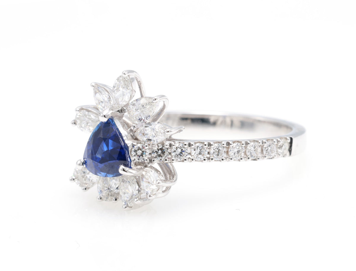 Royal Blue Sapphire & Marquise Diamond Ring in 18K white gold — view 14