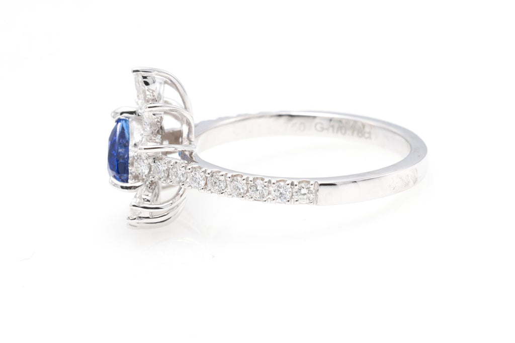 Royal Blue Sapphire & Marquise Diamond Ring in 18K white gold — view 15