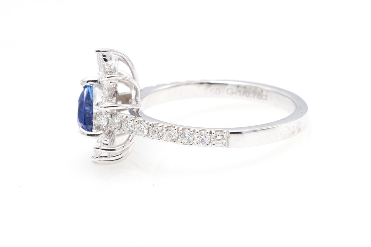 Royal Blue Sapphire & Marquise Diamond Ring in 18K white gold — view 15