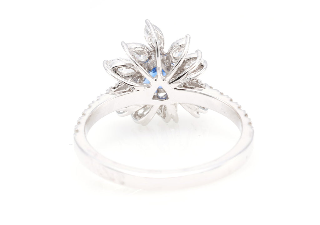 Royal Blue Sapphire & Marquise Diamond Ring in 18K white gold — view 16