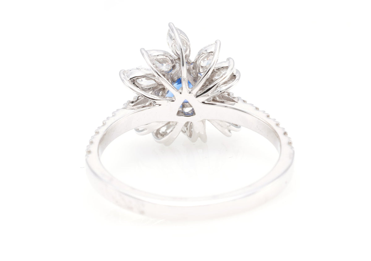 Royal Blue Sapphire & Marquise Diamond Ring in 18K white gold — view 16