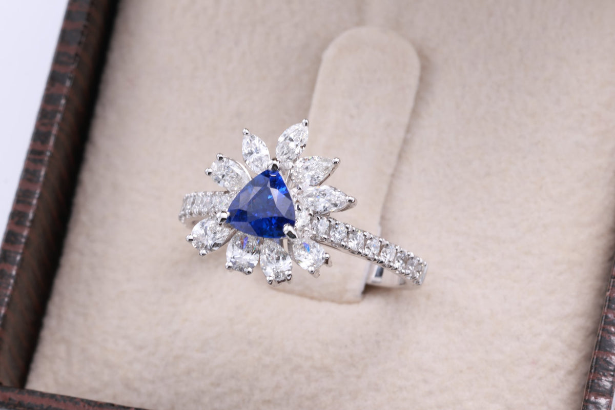 Royal Blue Sapphire & Marquise Diamond Ring in 18K white gold — view 18