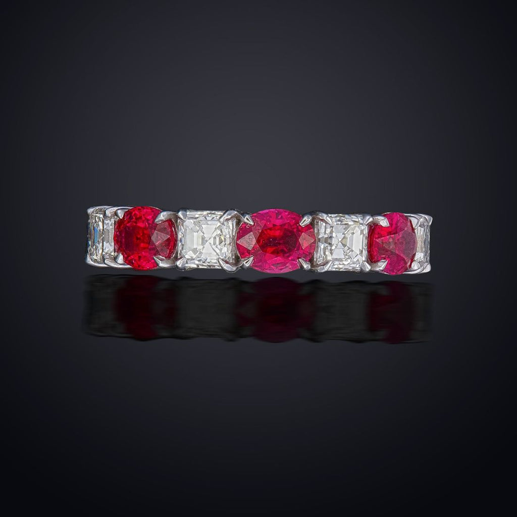 Ruby & Asscher Diamond Five-Stone Ring — view 2