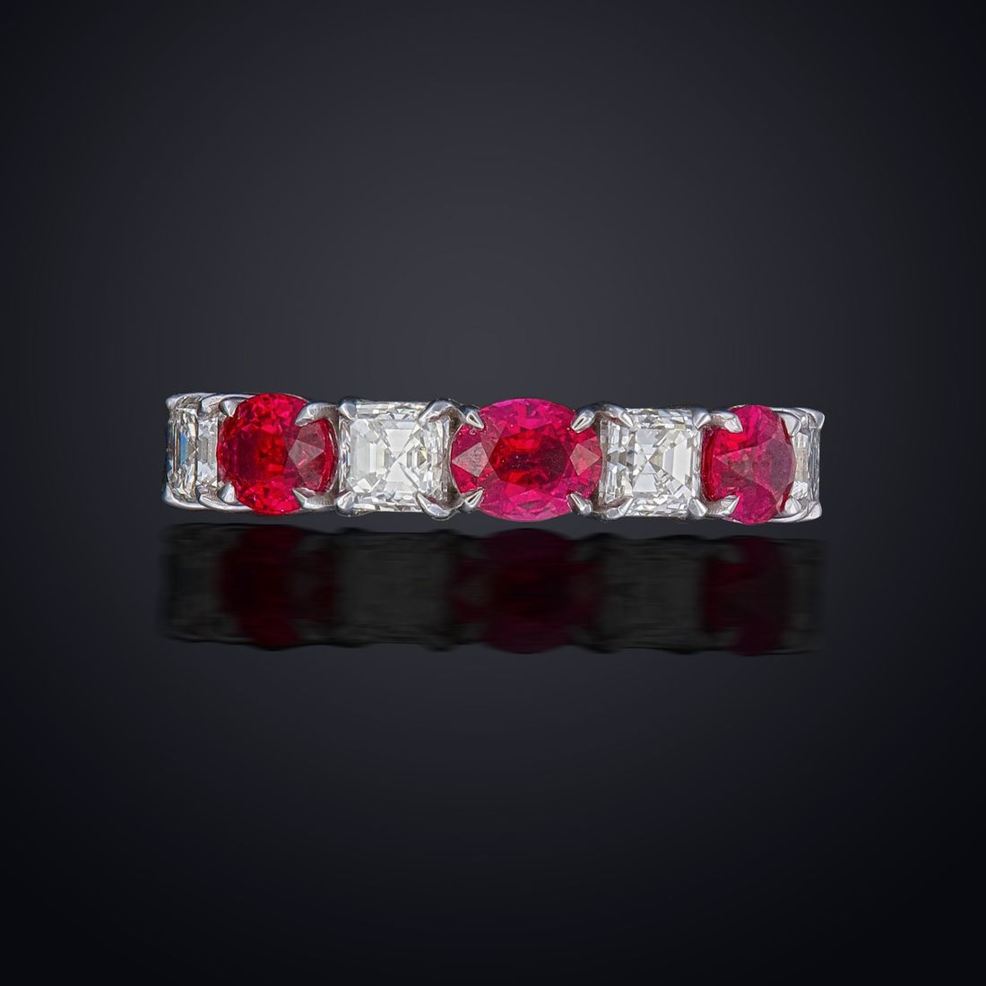 Ruby & Asscher Diamond Five-Stone Ring — view 2