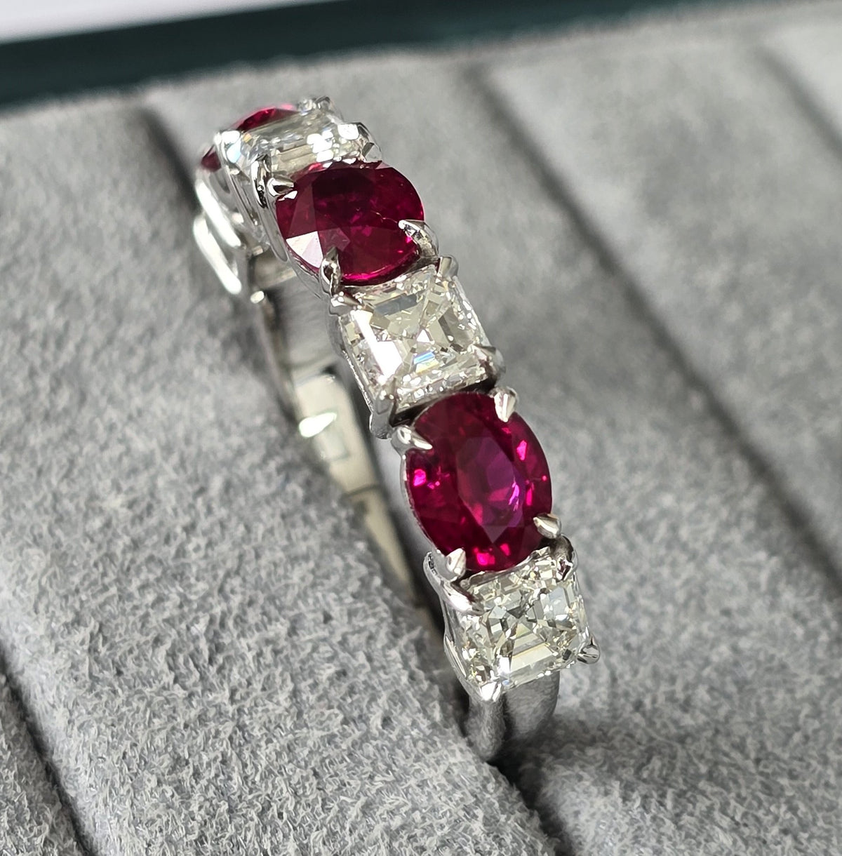 Ruby & Asscher Diamond Five-Stone Ring in 18K white gold — view 3