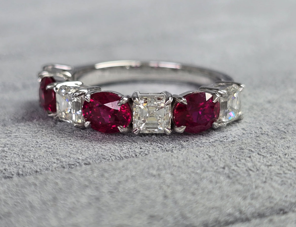 Ruby & Asscher Diamond Five-Stone Ring in 18K white gold — view 4