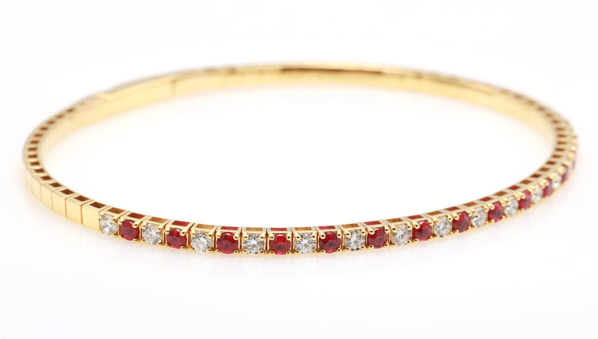 Ruby & Diamond Half-Eternity Bangle in 18K yellow gold — view 5