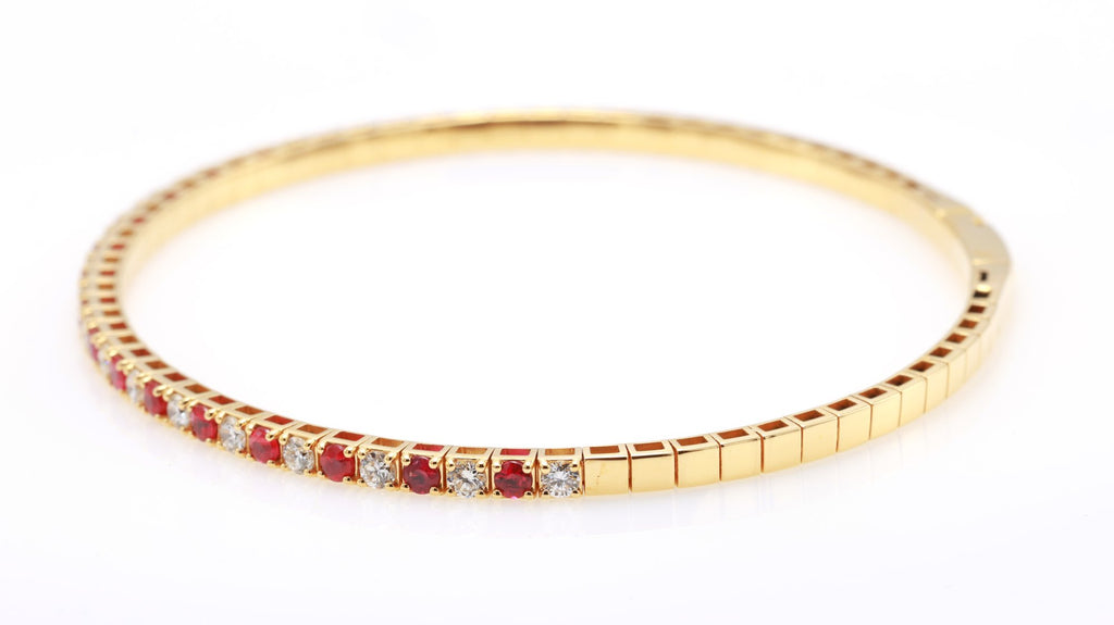 Ruby & Diamond Half-Eternity Bangle in 18K yellow gold — view 7