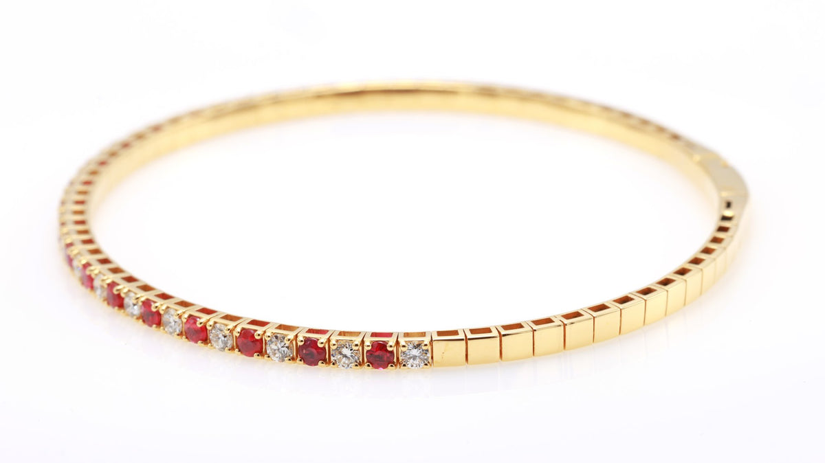 Ruby & Diamond Half-Eternity Bangle in 18K yellow gold — view 7