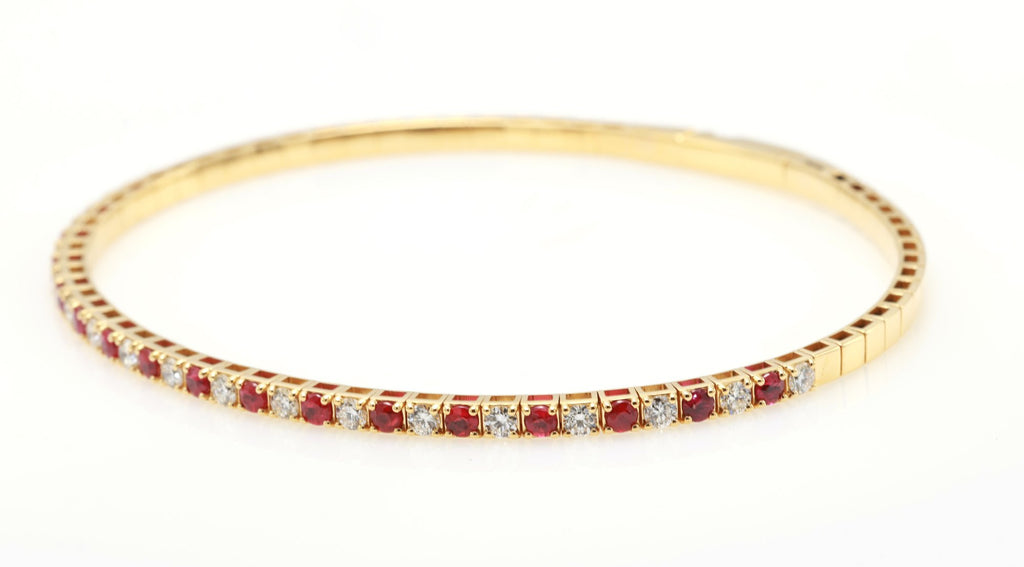 Ruby & Diamond Half-Eternity Bangle in 18K yellow gold — view 8