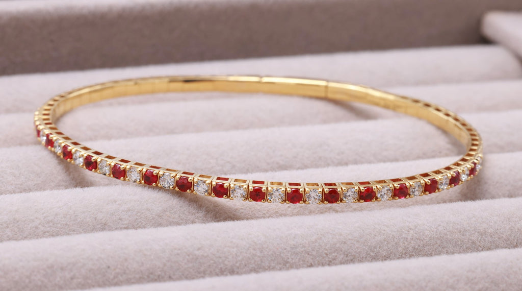 Ruby & Diamond Half-Eternity Bangle in 18K yellow gold — view 9