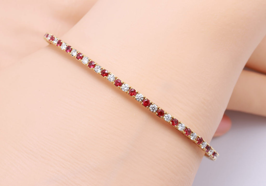 Ruby & Diamond Half-Eternity Bangle in 18K yellow gold — view 10