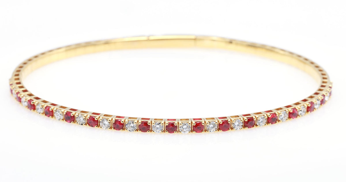 Ruby & Diamond Half-Eternity Bangle in 18K yellow gold — view 2