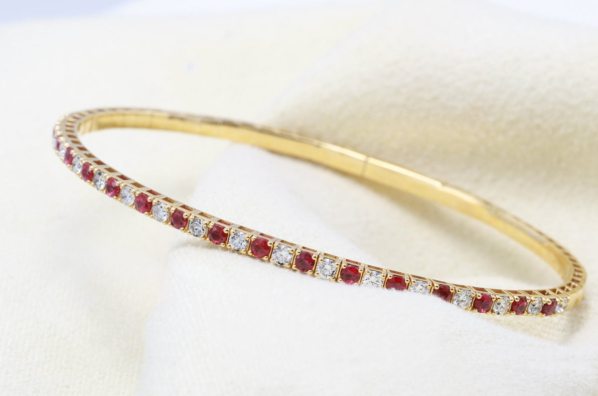 Ruby & Diamond Half-Eternity Bangle in 18K yellow gold — view 9