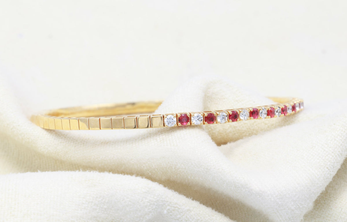 Ruby & Diamond Half-Eternity Bangle in 18K yellow gold — view 10