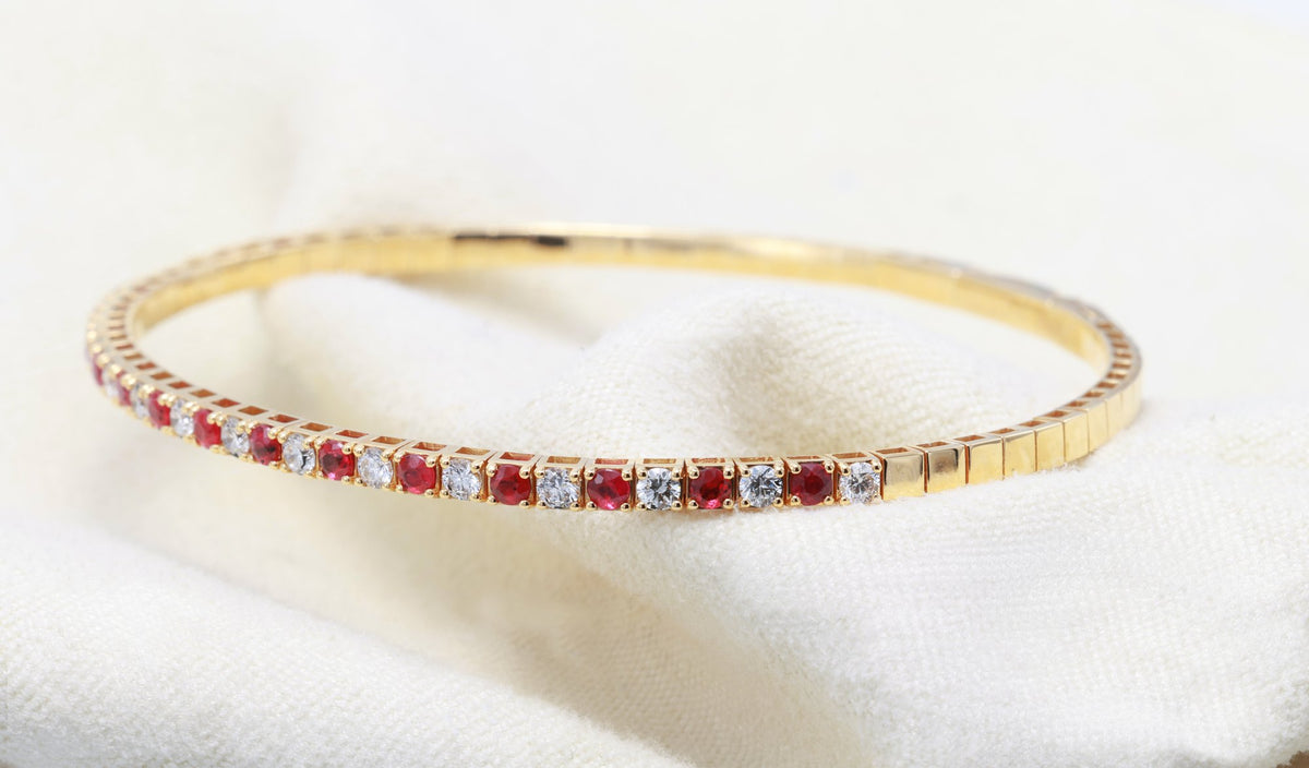 Ruby & Diamond Half-Eternity Bangle in 18K yellow gold — view 11