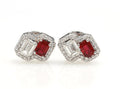 Ruby & GIA Emerald-Cut Diamond Toi et Moi Earrings in 18K white gold — view 1
