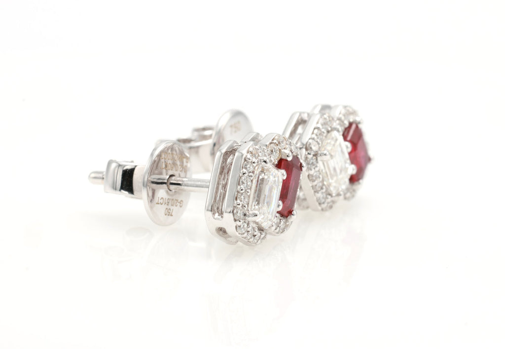 Ruby & GIA Emerald-Cut Diamond Toi et Moi Earrings in 18K white gold — view 2