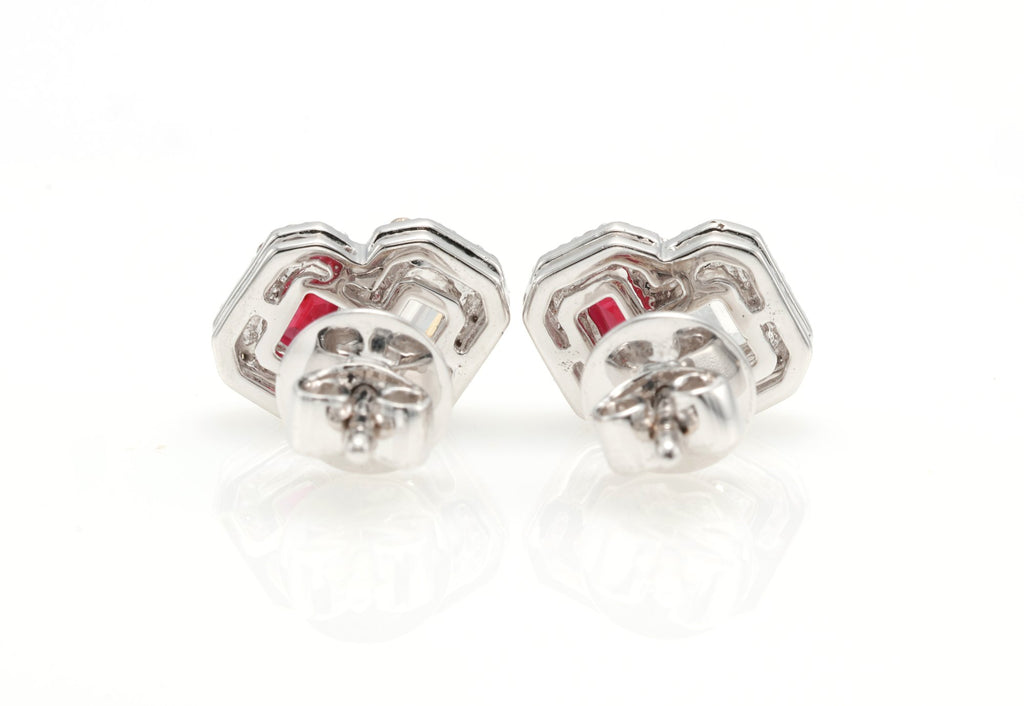 Ruby & GIA Emerald-Cut Diamond Toi et Moi Earrings in 18K white gold — view 11