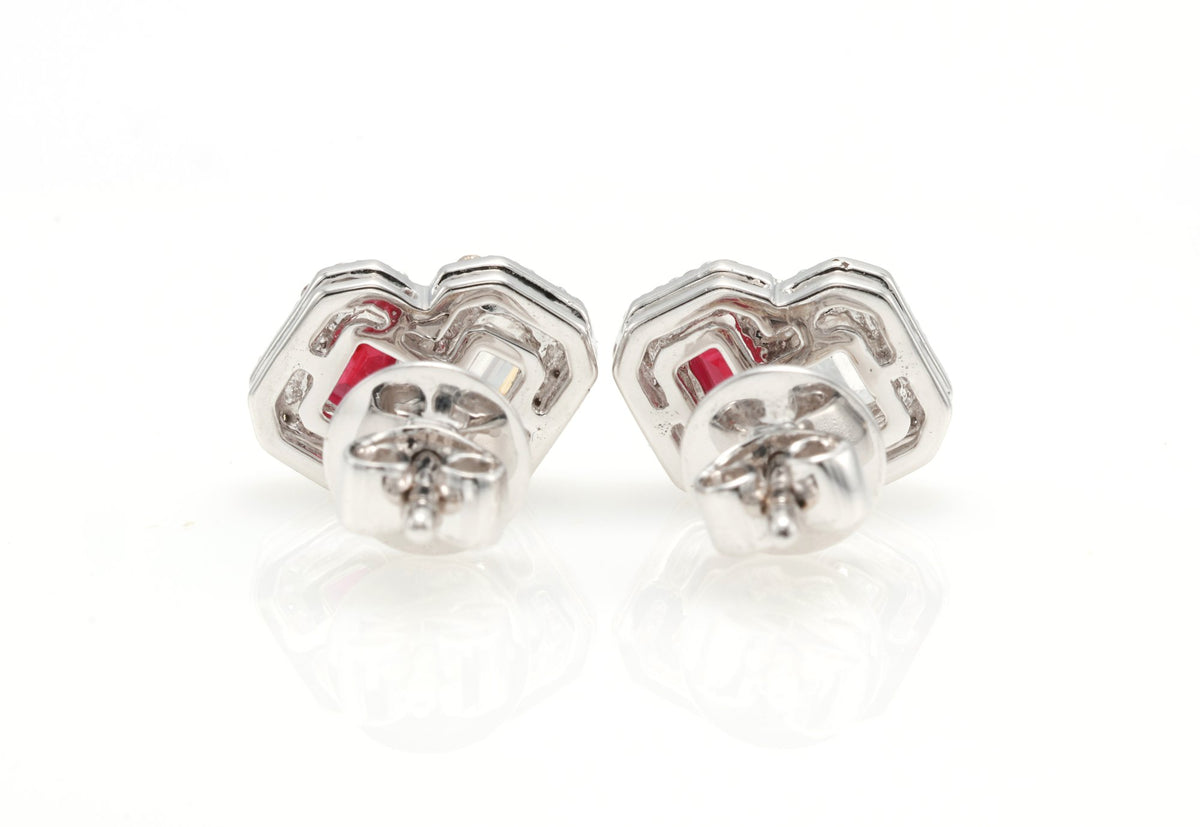 Ruby & GIA Emerald-Cut Diamond Toi et Moi Earrings in 18K white gold — view 11