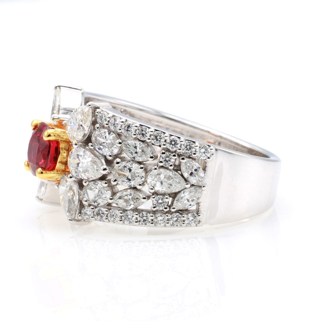 Ruby & Marquise Diamond Wide Ring — view 2