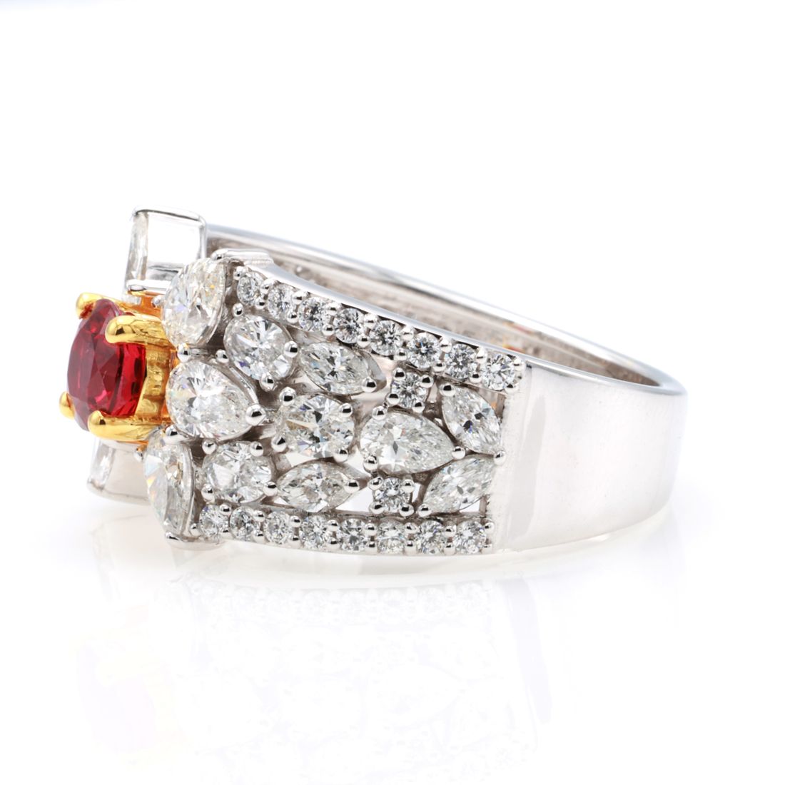 Ruby & Marquise Diamond Wide Ring — view 2