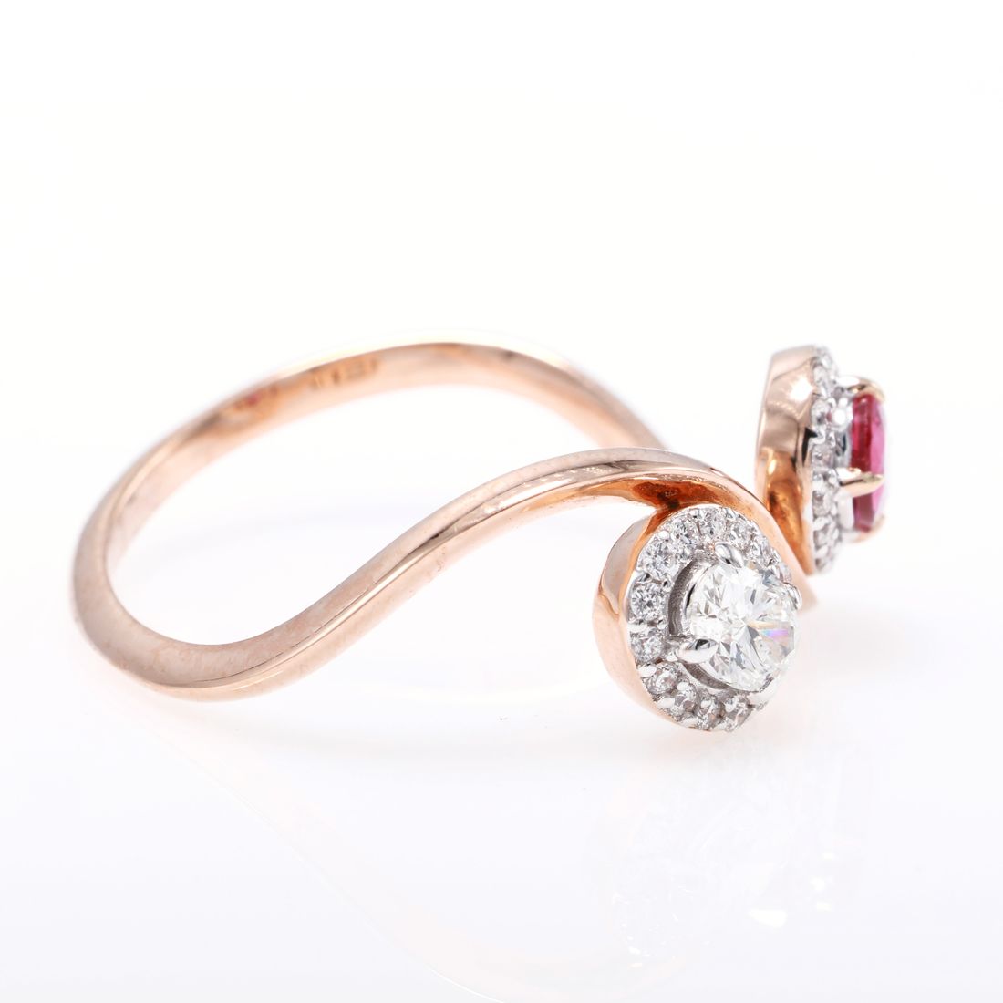 Ruby & Oval Diamond Swirl Ring