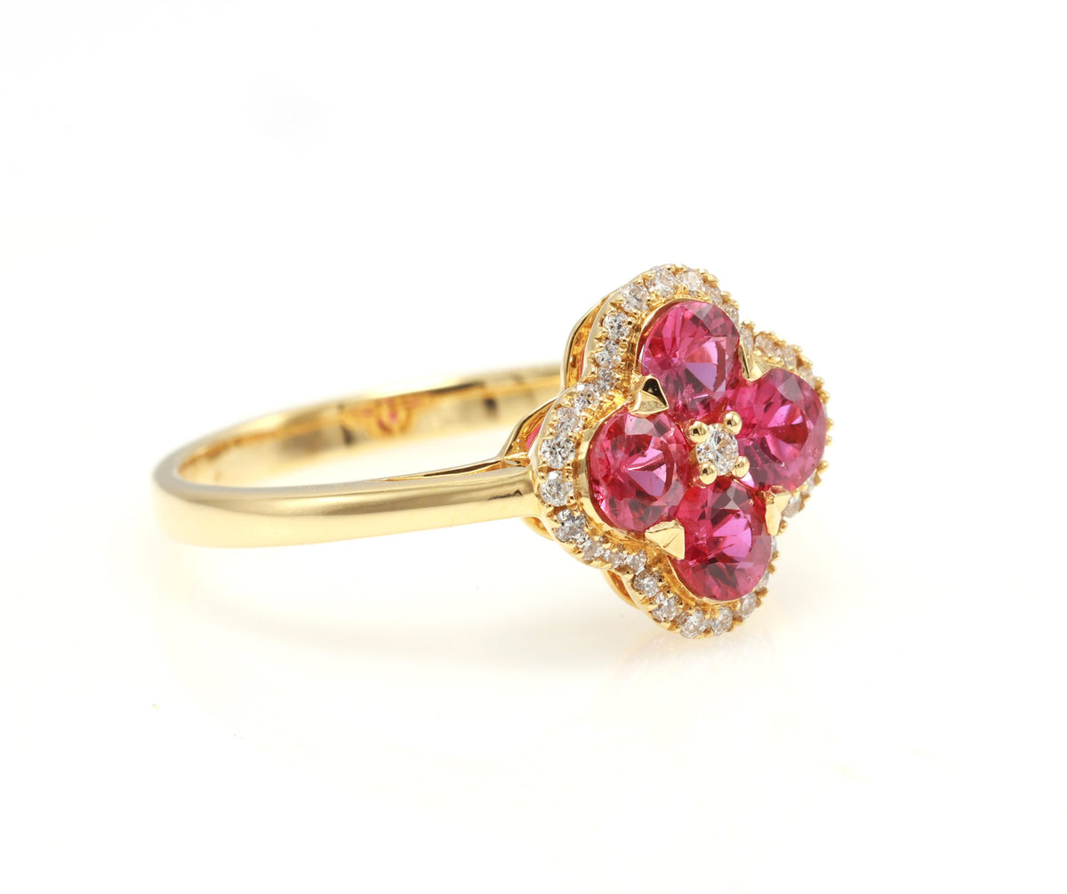 Ruby Quatrefoil Halo Ring in 18K yellow gold — view 2