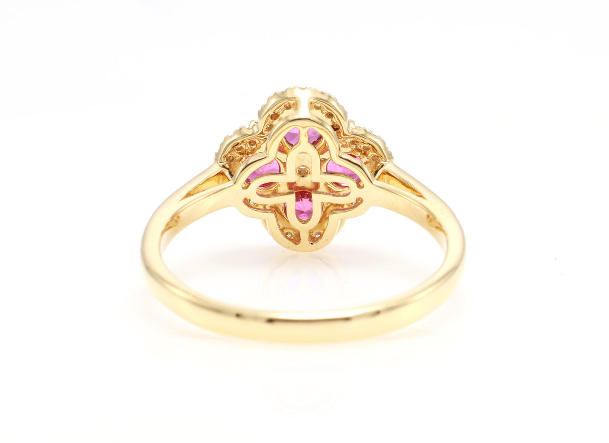 Ruby Quatrefoil Halo Ring in 18K yellow gold — view 5