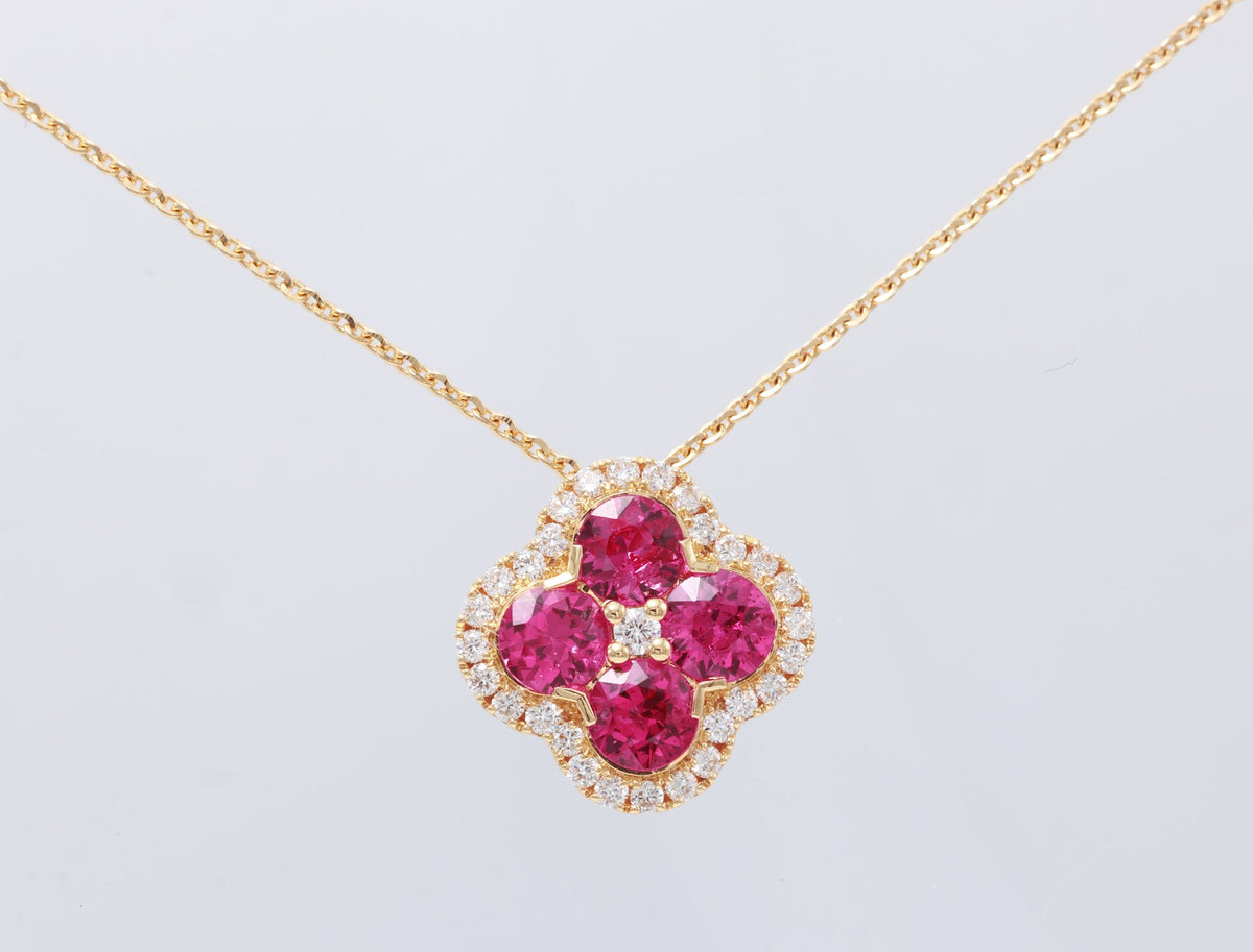 Ruby Quatrefoil Pendant Necklace in 18K rose gold — view 2