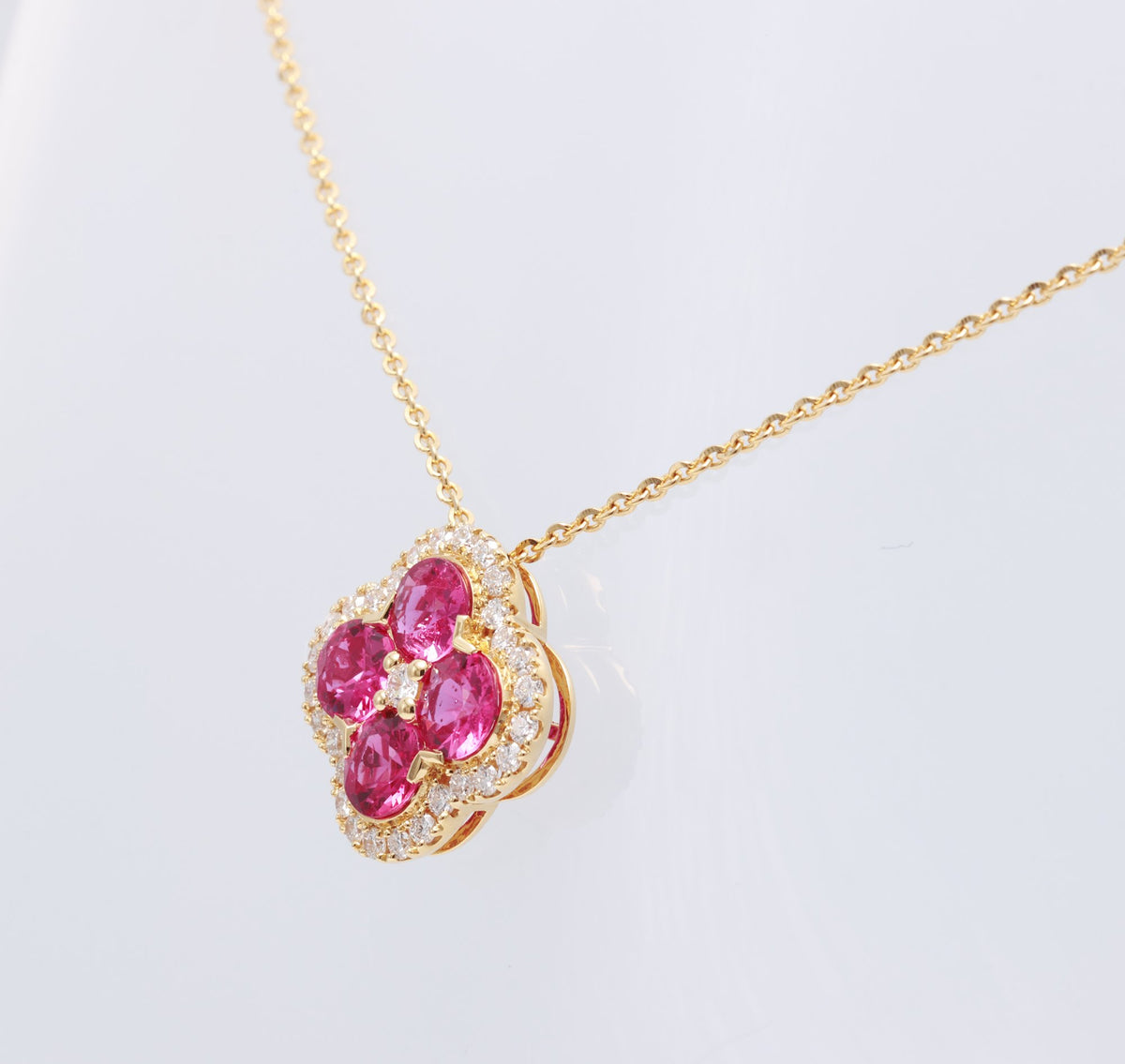 Ruby Quatrefoil Pendant Necklace in 18K rose gold — view 4