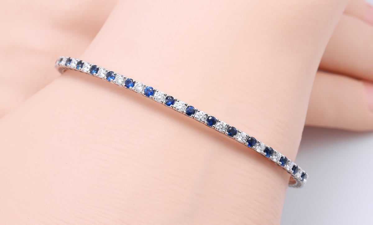 Sapphire & Diamond Half-Eternity Bangle in 18K white gold — view 2