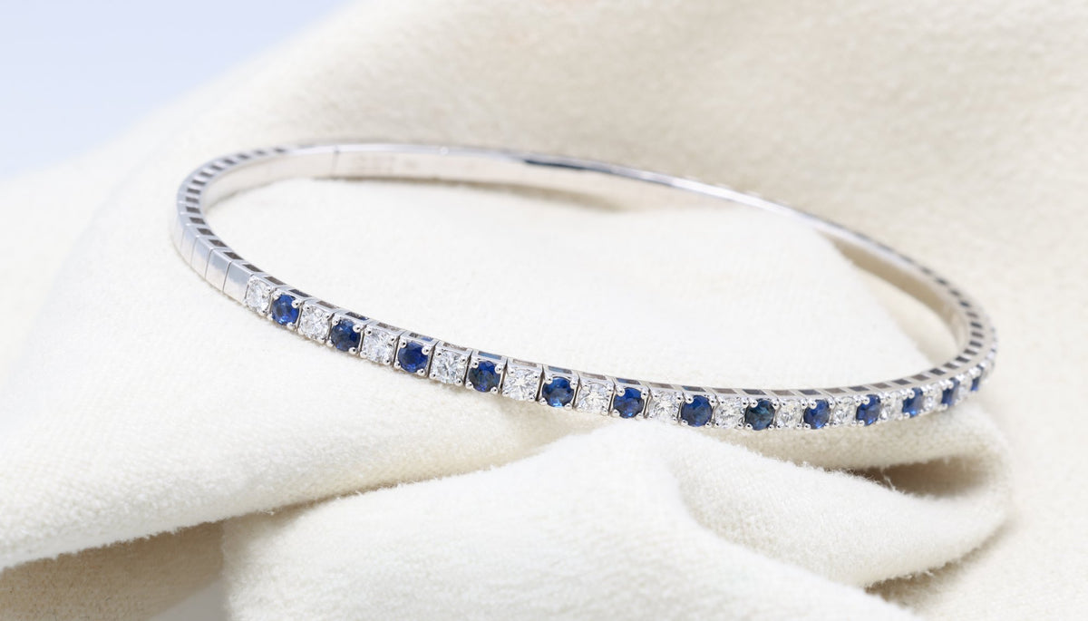 Sapphire & Diamond Half-Eternity Bangle in 18K white gold — view 2
