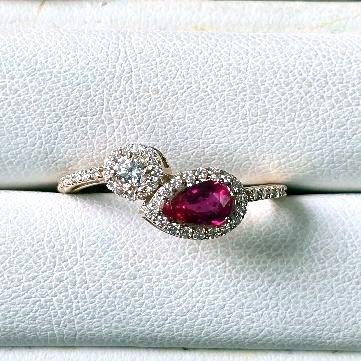 Unheated Pear Ruby Bypass Ring
