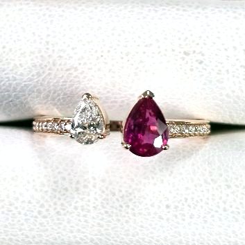 Unheated Pear Ruby & Diamond Ring