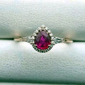 Unheated Pear Ruby Halo Ring