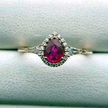 Unheated Pear Ruby Halo Ring