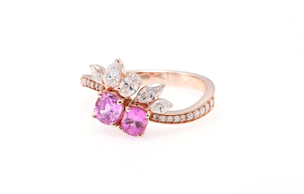 Unheated Pink Sapphire Cluster Ring in 18K rose gold — view 3