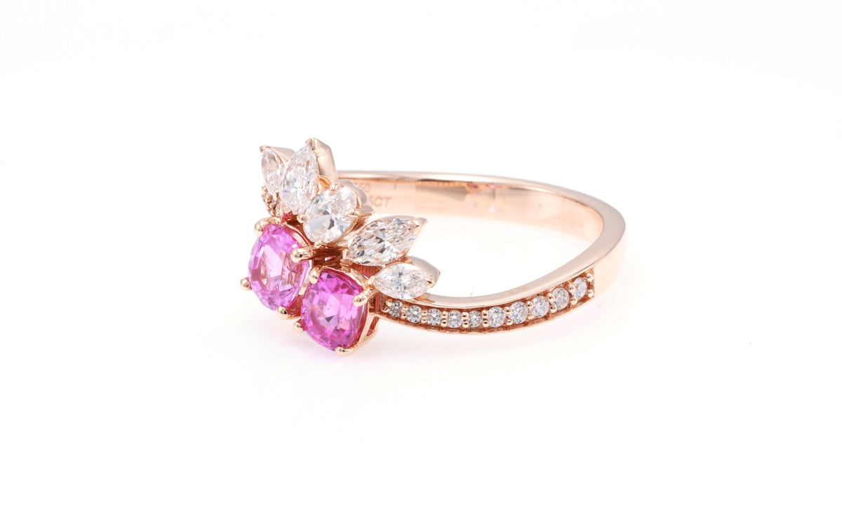 Unheated Pink Sapphire Cluster Ring in 18K rose gold — view 4